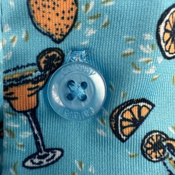 Callaway Golf Polo Shirt Mens Opti Dri XXL Margarita Blue Orange Slice Kitschy - Picture 6 of 10